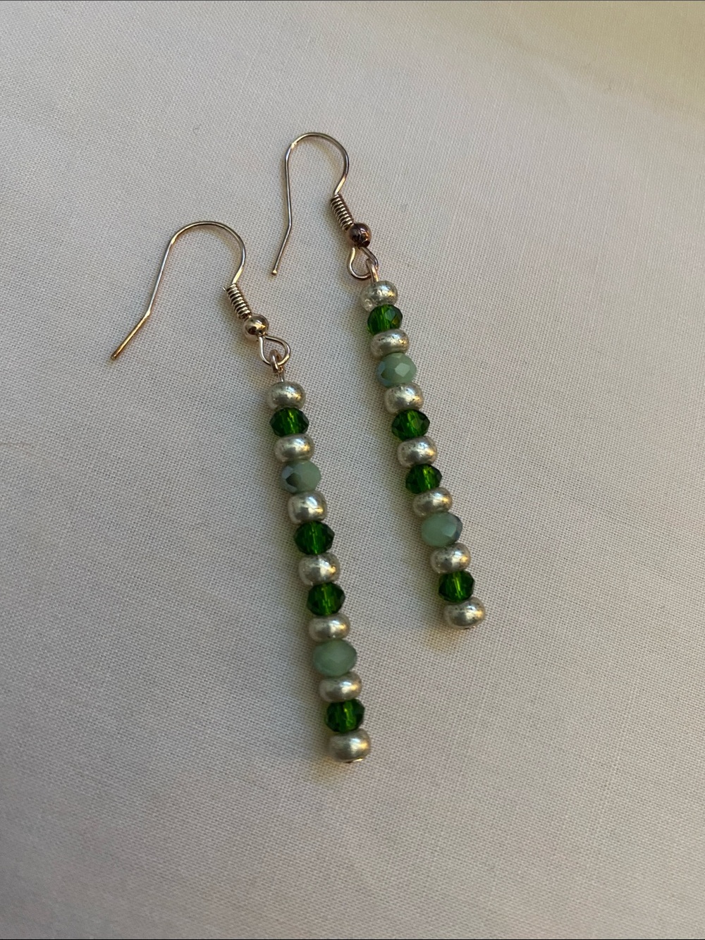 Green and silver Beaded Dangle Earrings!
